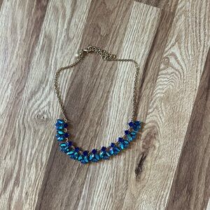 J. Crew Gold-Tone Necklace with Blue and Teal Crystals